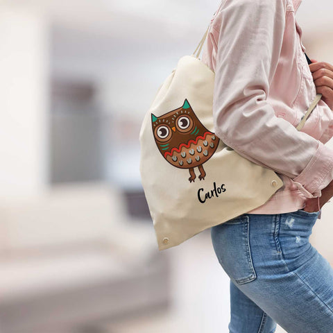 Bedruckter Turnbeutel für Kinder im Cartoon Eule Design