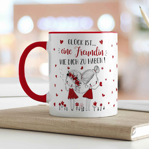 Bedruckte Tasse mit Spruch Glück ist eine Freundin