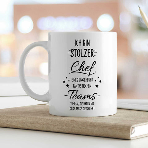 Bedruckte Tasse mit Spruch Stolzer Chef