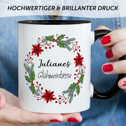 Bedruckte Tasse mit Weihnachtsmotiv im Glühweintasse Design