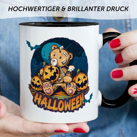 Bedruckte Tasse mit Motiv im Halloween Teddy Design