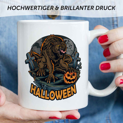 Bedruckte Tasse mit Motiv im Halloween Werwolf Design