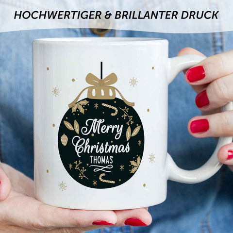Bedruckte Tasse mit Weihnachtsmotiv im Weihnachtskugel Design