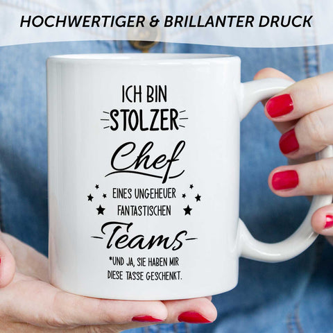 Bedruckte Tasse mit Spruch Stolzer Chef