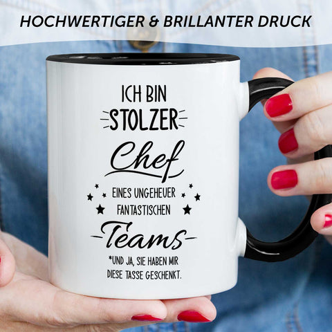 Bedruckte Tasse mit Spruch Stolzer Chef