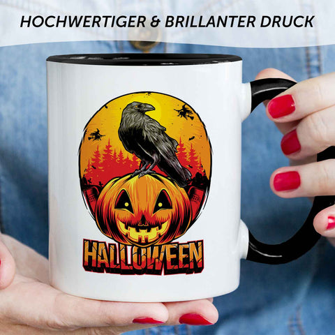 Bedruckte Tasse mit Motiv im Halloween Raben Design