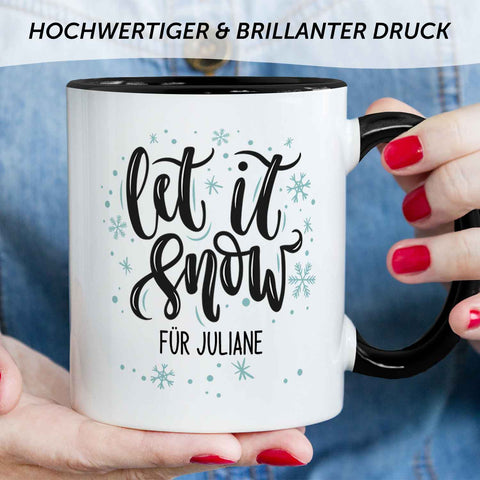 Bedruckte Tasse mit Weihnachtsmotiv im Let it Snow Design