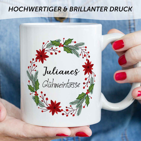 Bedruckte Tasse mit Weihnachtsmotiv im Glühweintasse Design