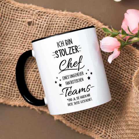 Bedruckte Tasse mit Spruch Stolzer Chef