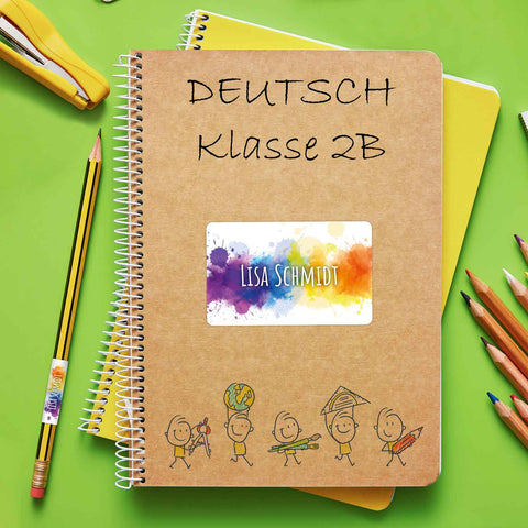 Schuletiketten mit Namen - Color Splash Design - 100 Aufkleber in verschiedenen Größen