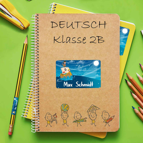 Schuletiketten mit Namen - Piraten Design - 100 Aufkleber in verschiedenen Größen