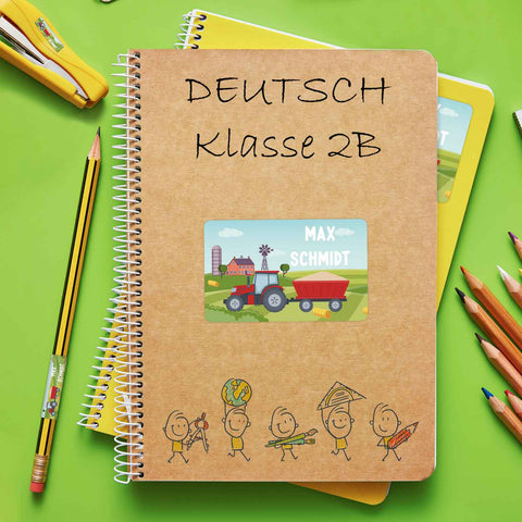 Schuletiketten mit Namen - Traktor Design - 100 Aufkleber in verschiedenen Größen