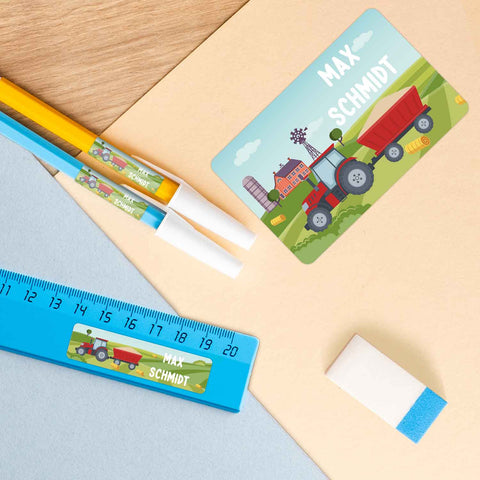 Schuletiketten mit Namen - Traktor Design - 100 Aufkleber in verschiedenen Größen
