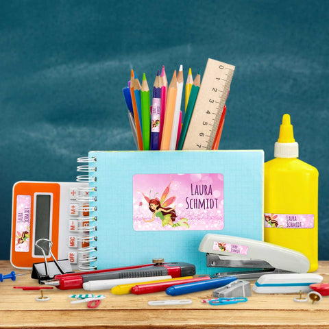 Schuletiketten mit Namen - Fee Design - 100 Aufkleber in verschiedenen Größen