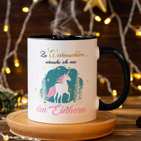 Bedruckte Tasse mit Weihnachtsmotiv - Zu Weihnachten wünsche ich mir ein Einhorn
