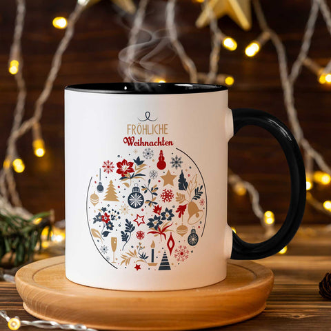 Bedruckte Tasse mit Weihnachtsmotiv - Fröhliche Weihnachtskugel