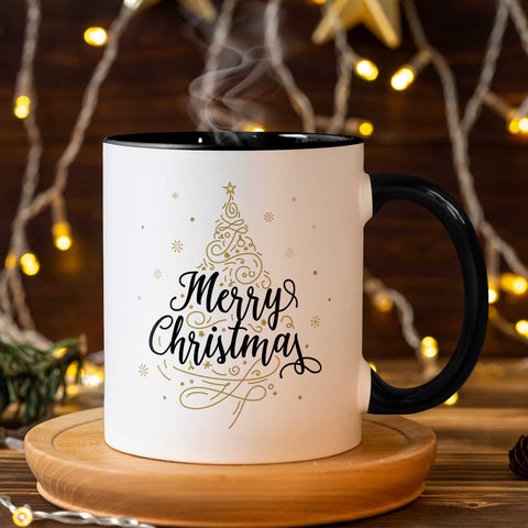 Bedruckte Tasse mit Weihnachtsmotiv im Weihnachtsbaum Design