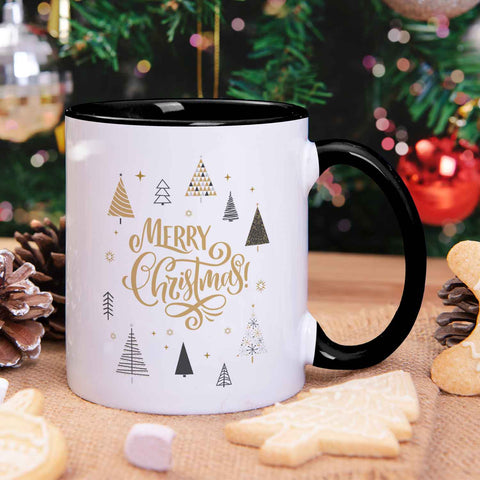 Bedruckte Tasse mit Weihnachtsmotiv im Weihnachtsbäume Design