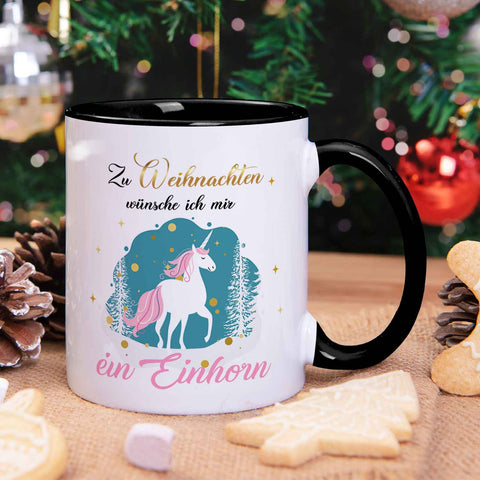 Bedruckte Tasse mit Weihnachtsmotiv - Zu Weihnachten wünsche ich mir ein Einhorn