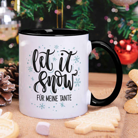 Bedruckte Tasse mit Weihnachtsmotiv im Let it Snow Design