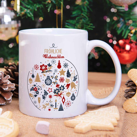 Bedruckte Tasse mit Weihnachtsmotiv - Fröhliche Weihnachtskugel