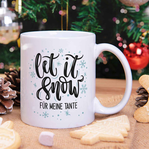 Bedruckte Tasse mit Weihnachtsmotiv im Let it Snow Design
