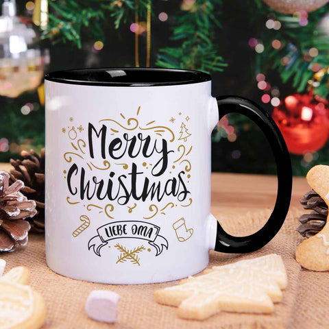 Bedruckte Tasse mit Weihnachtsmotiv im Merry Christmas Liebe Oma Design