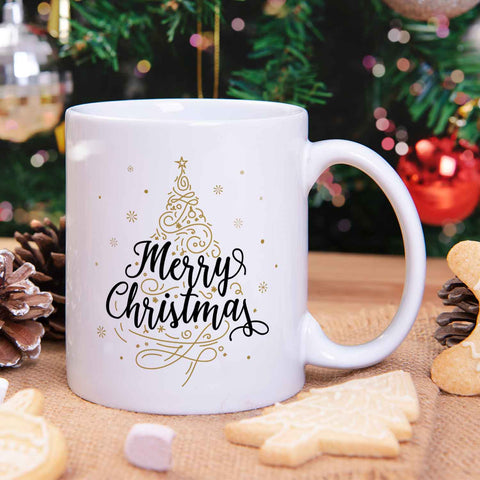 Bedruckte Tasse mit Weihnachtsmotiv im Weihnachtsbaum Design