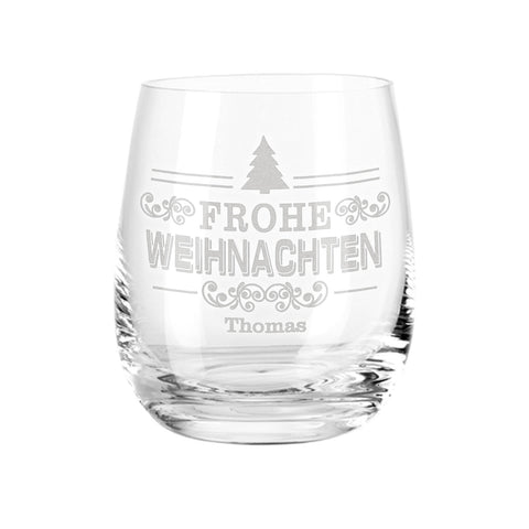 Teelicht mit Gravur - Weihnachtsdeko - Frohe Weihnachten Vintage V2 - Personalisiert mit Name
