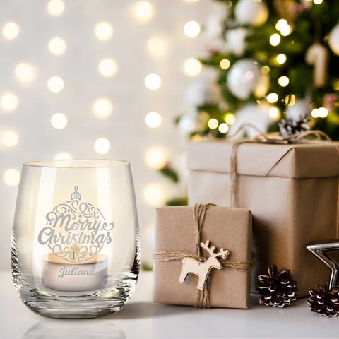 Teelicht mit Gravur - Weihnachtsdeko - Weihnachtskugel - Personalisiert mit Name