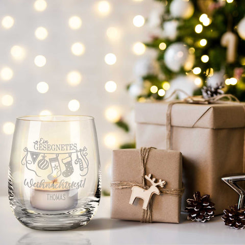 Teelicht mit Gravur - Weihnachtsdeko - Ein gesegnetes Weihnachtsfest - Personalisiert mit Name