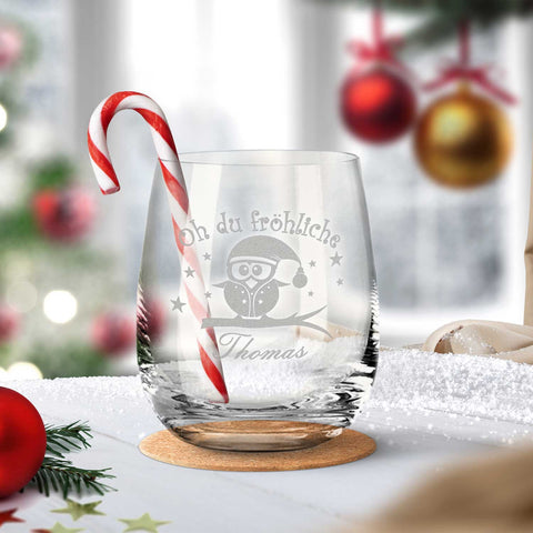 Teelicht mit Gravur - Weihnachtsdeko - Oh du fröhliche - Personalisiert mit Name