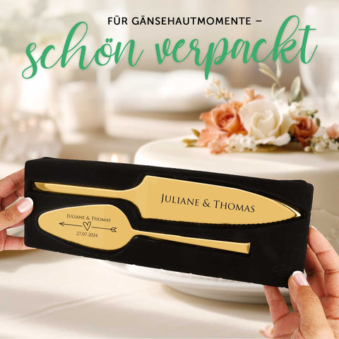 Tortenbesteck im Set - Blumenranke - Mit persönlicher Gravur als Geschenk zur Hochzeit