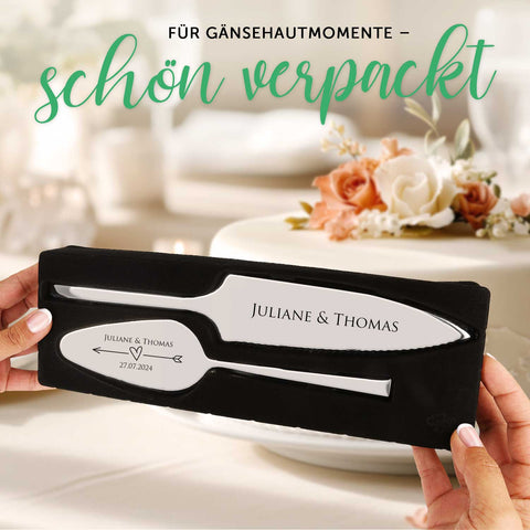 Tortenbesteck im Set - Blumenranke - Mit persönlicher Gravur als Geschenk zur Hochzeit