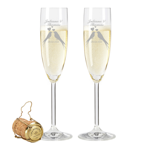 Leonardo Sektgläser mit Gravur im "Wedding Bird" Design als Set