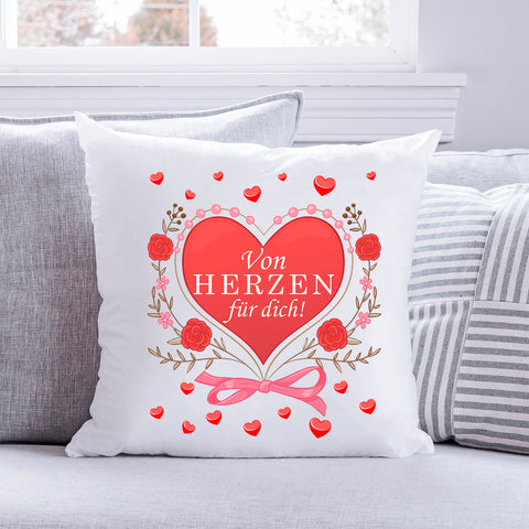 Bedrucktes Kissen mit Spruch Von Herzen für dich