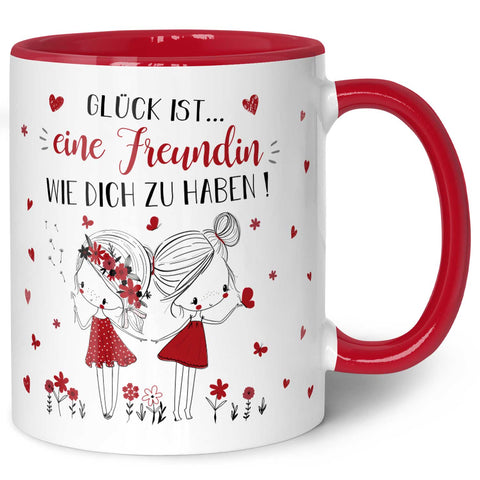 Bedruckte Tasse mit Spruch Glück ist eine Freundin