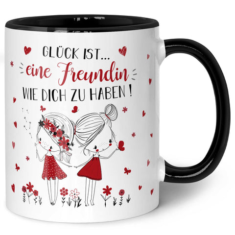 Bedruckte Tasse mit Spruch Glück ist eine Freundin