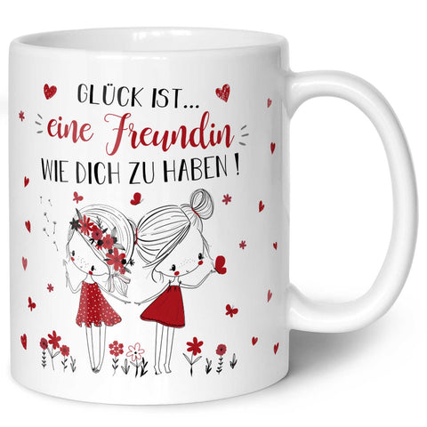 Bedruckte Tasse mit Spruch Glück ist eine Freundin