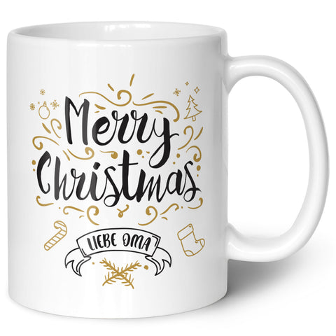 Bedruckte Tasse mit Weihnachtsmotiv im Merry Christmas Liebe Oma Design