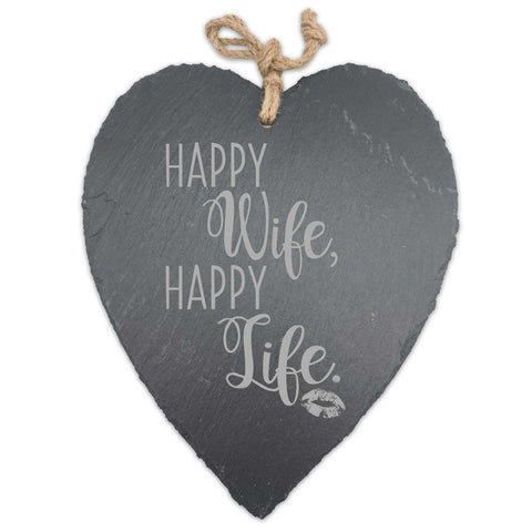 Schieferherz Happy Wife Happy Life