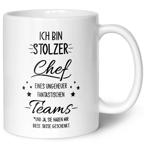 Bedruckte Tasse mit Spruch Stolzer Chef