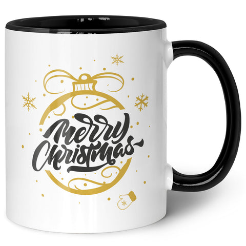 Bedruckte Tasse mit Weihnachtsmotiv im Weihnachtskugel Gold Design