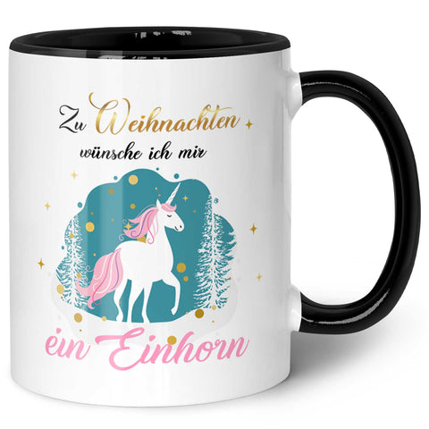 Bedruckte Tasse mit Weihnachtsmotiv - Zu Weihnachten wünsche ich mir ein Einhorn