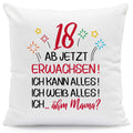 Bedrucktes Kissen mit Motiv Ab jetzt erwachsen 18