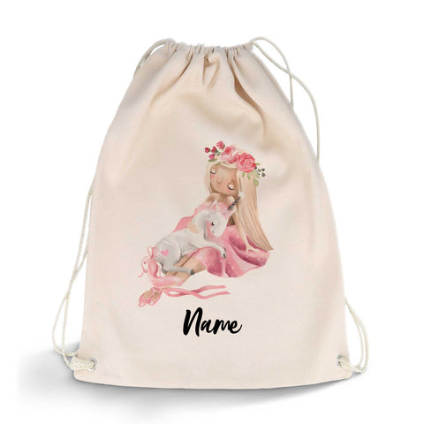 Bedruckter Turnbeutel für Kinder im Rosenprinzessin Design