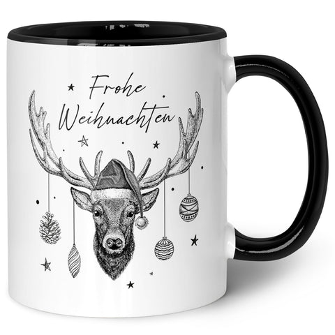 Bedruckte Tasse mit Weihnachtsmotiv im Frohe Weihnachten Elch Design