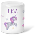 Bedruckte Spardose für Kinder - im Einhorn Design - mit Namen personalisiert