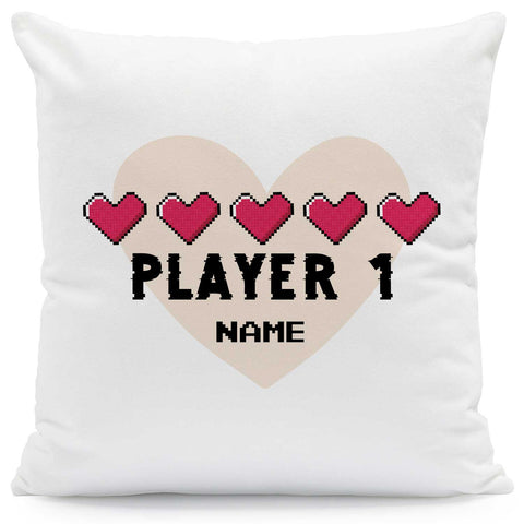 Bedrucktes Kissen mit Spruch "Player 1 & Player 2" im Set