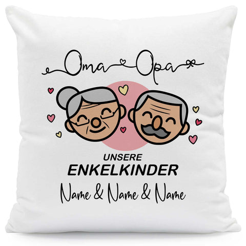 Bedrucktes Kissen mit Motiv "Oma & Opa Enkelkind" mit Wunschnamen
